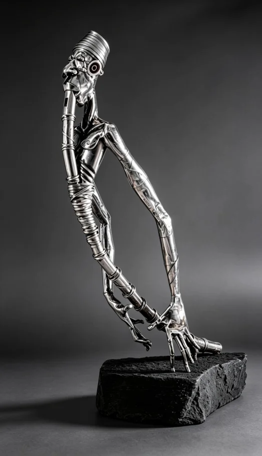Músico Ancestral Andino — escultura en plata sterling de Rodolfo Manga